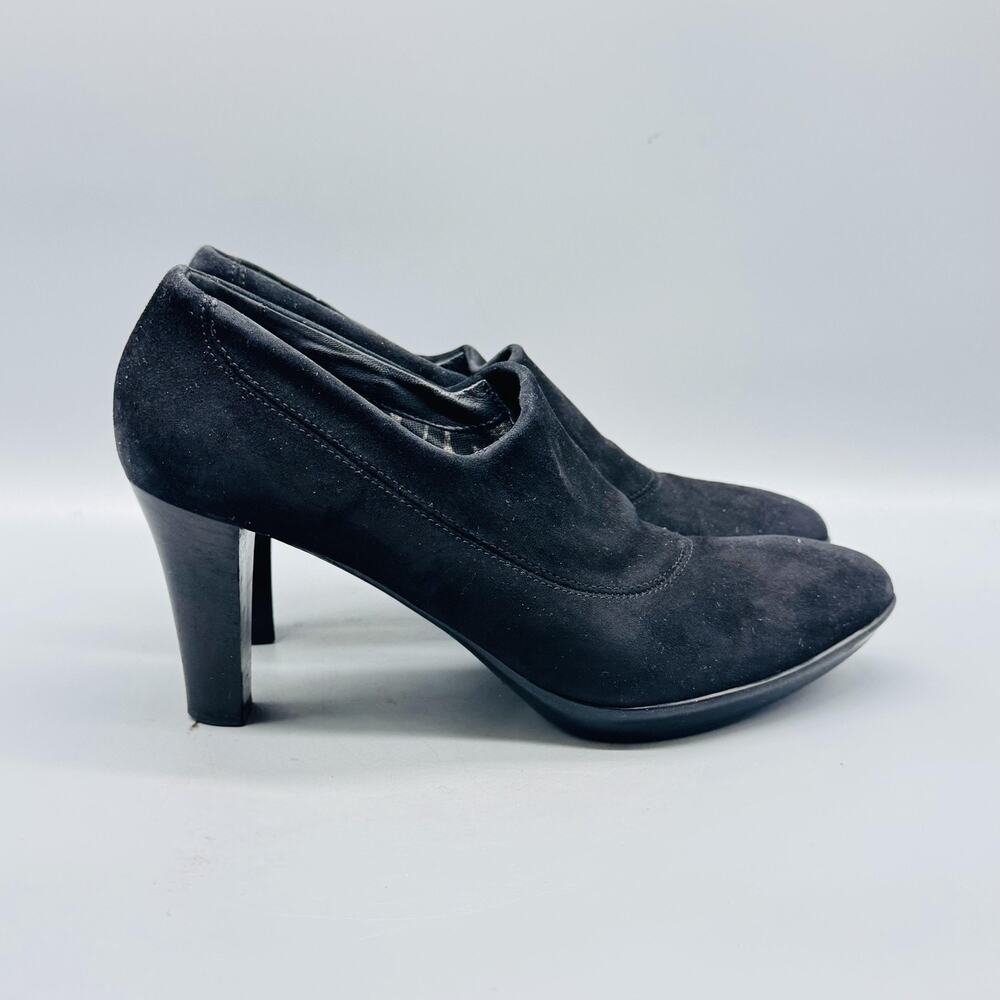 Aquatalia Shoes Womens 9.5 Black Suede Heel Pumps Slip On Dress Booties